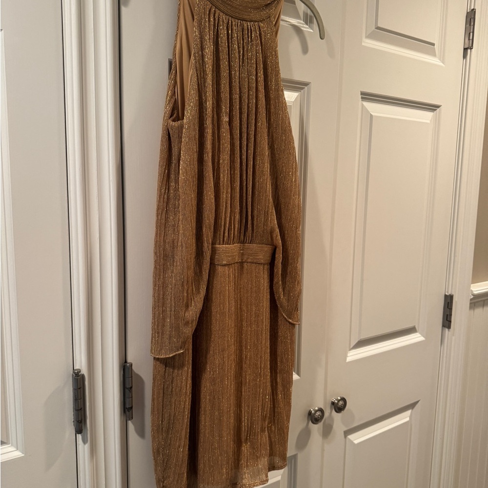 Halston Heritage Gold Metallic Mini Dress